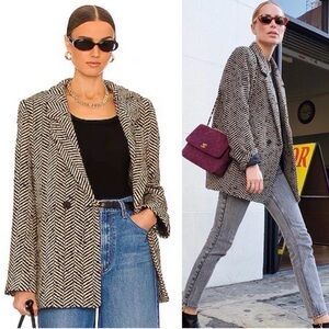 Anine Bing Oversized Black and White Herringbone Blazer